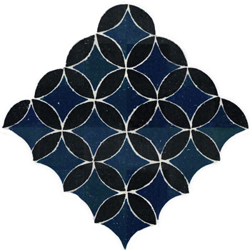 Mosaic House Moroccan tile Fleurs C 3-6 Midnight Blue,   Black,    solid zellige, mosaic, zellij, field, pattern, glaze, circles, classic 